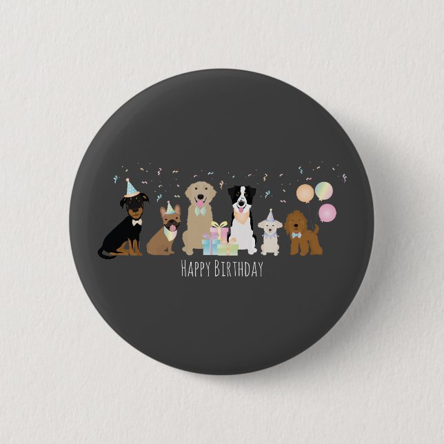 Happy Birthday Party Dogs 6 Cm Round Badge (Front)