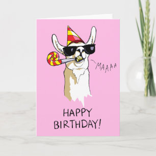 Happy Birthday Party Llama Card with Sunglasses