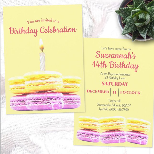 Happy Birthday Party Macaron Cookie Custom Invitation (Creator Uploaded)