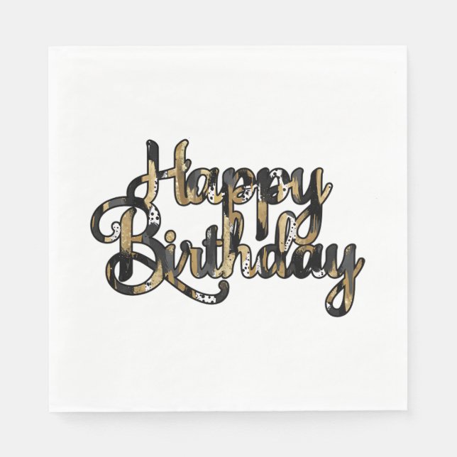 Happy Birthday Party Napkins Black and Tan (Front)
