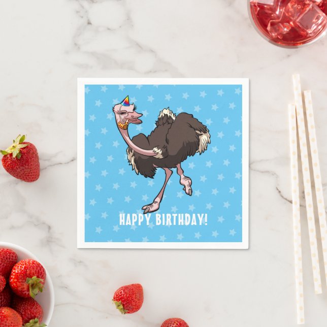 Happy Birthday Party Ostrich Dancing Cartoon Napkin (Insitu)