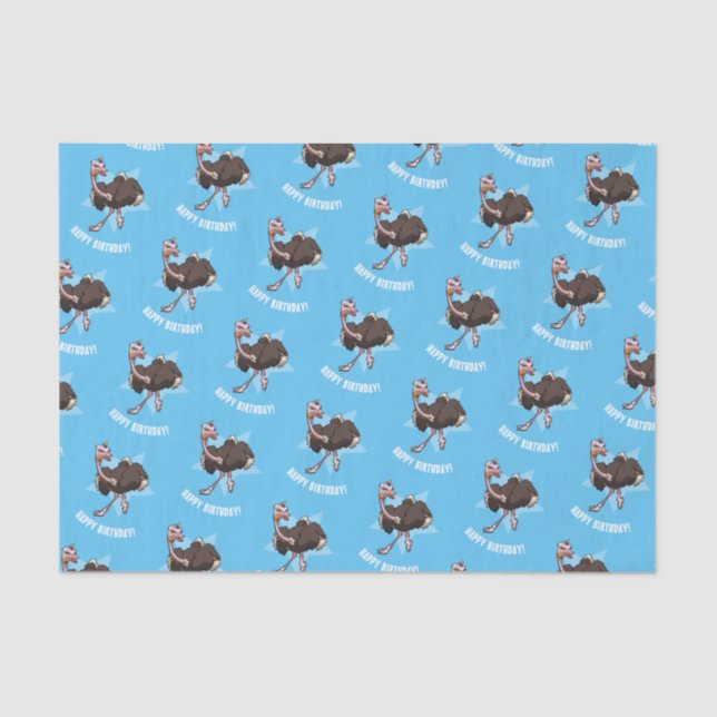 Happy Birthday Party Ostrich Dancing Cartoon Tissue Paper (Front)
