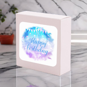 Happy Birthday Party Pastel Colours Stars Banners Square Sticker