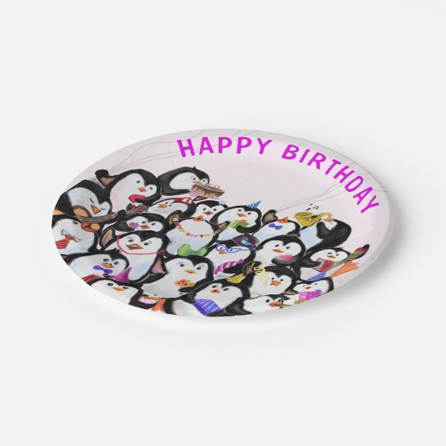 Happy Birthday Party Penguin Paper Plates (Angled)