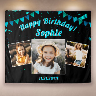 Happy Birthday Party Photo Collage Fun Backdrop Tapestry