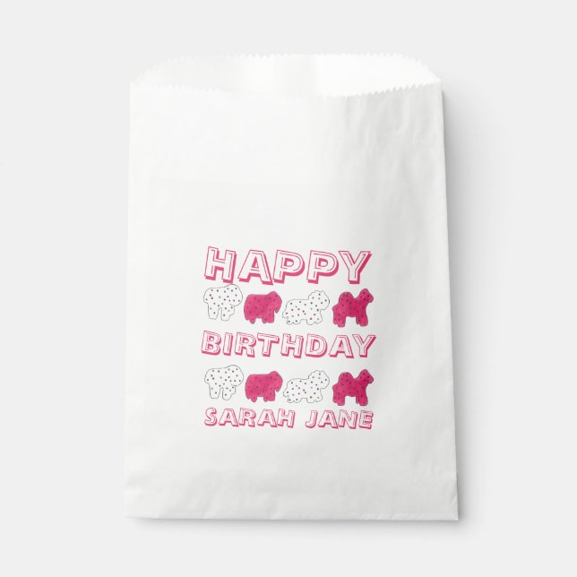 Happy Birthday Party Pink Circus Animal Crackers Favour Bag (Front)