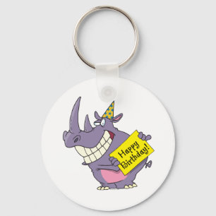 happy birthday party rhino cartoon key ring