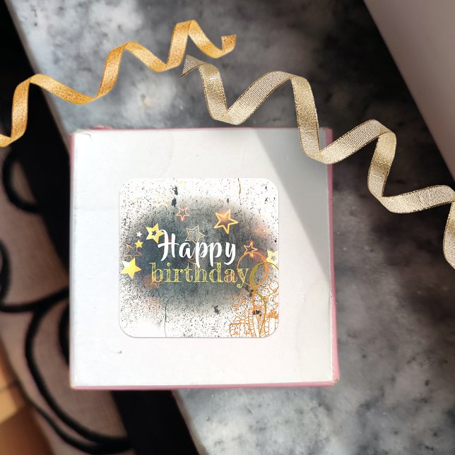 Happy Birthday Party Stars Balloons And Gifts Square Sticker (Creator Uploaded)
