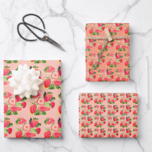 Happy Birthday Party Strawberry fruit Summer Wrapping Paper Sheet