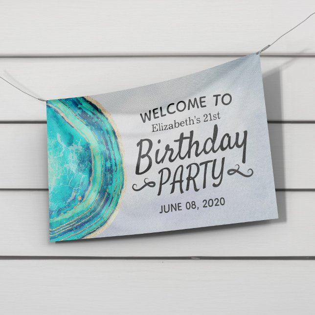Happy Birthday Party Teal Gold Agate Geode Welcome Banner (Creator Uploaded)
