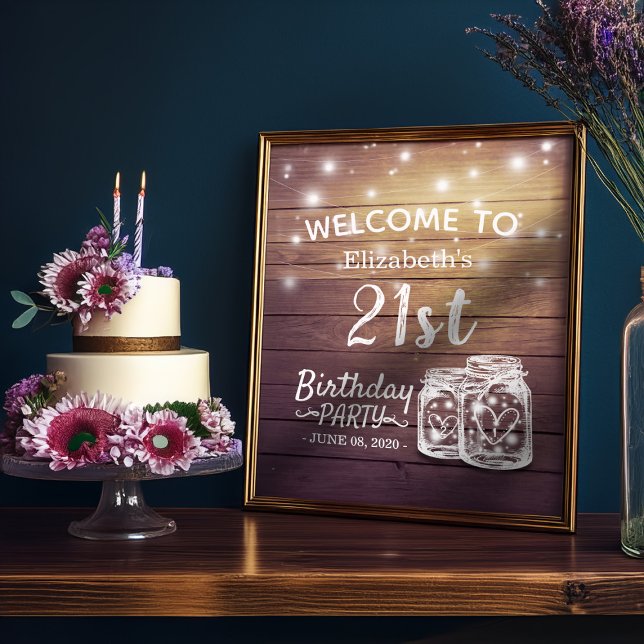 Happy Birthday Party Wood Mason Jar Lights Welcome Poster (Creator Uploaded)