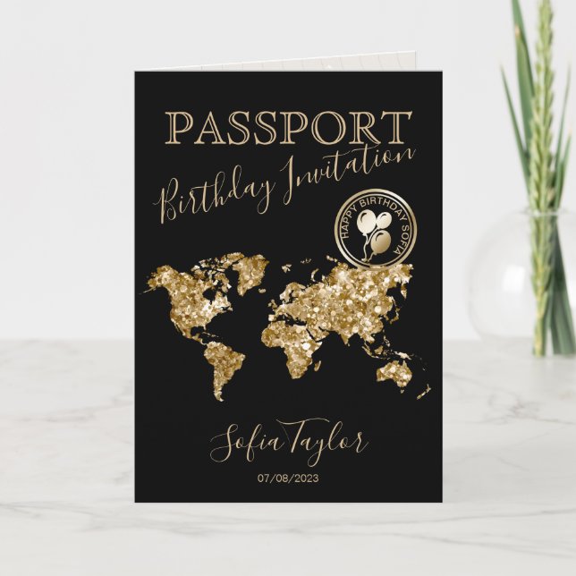 Happy Birthday Passport Map Any Age Invitation (Front)