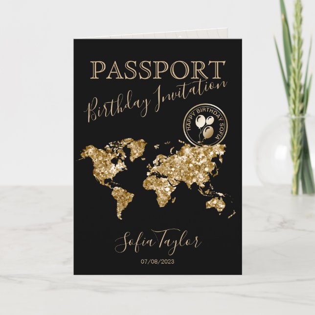 Happy Birthday Passport Map Any Age Invitation (Front)