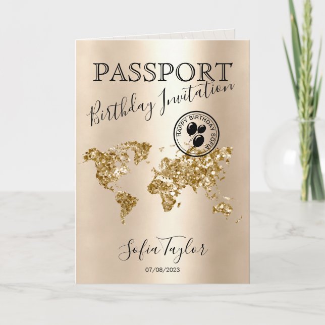 Happy Birthday Passport Map Any Age Invitation (Front)