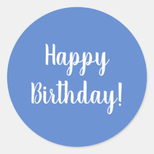 Happy Birthday Pastel Blue White Typography Classic Round Sticker