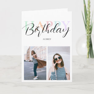 Happy Birthday Pastel Colour Script Photo Card