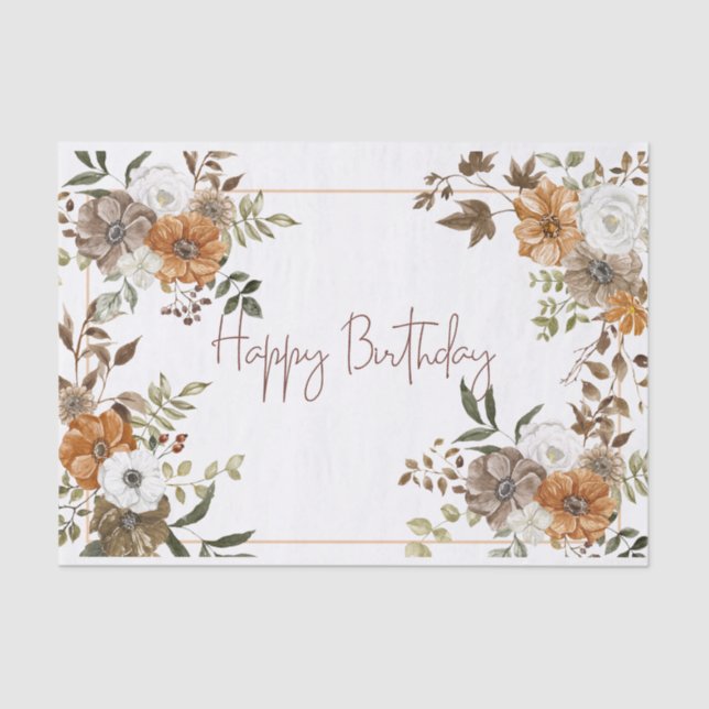 Happy Birthday Pastel Floral Botanical Arrangement Tissue Paper (Front)