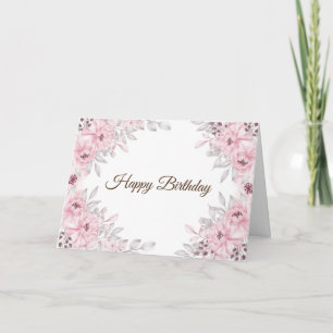 Happy Birthday Pastel Pink Watercolor Flowers Card