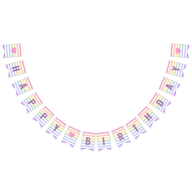 Happy Birthday Pastel Rainbow White Stripes Bunting (All)