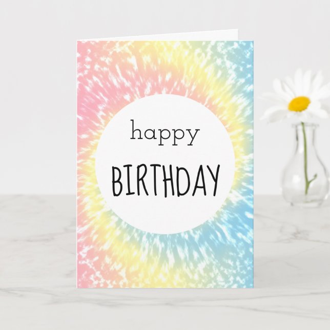Happy Birthday Pastel Tie Dye Hippie Swirl Card (Small Plant)