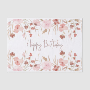 Happy Birthday Pastel Watercolor Flowers Tissue Paper