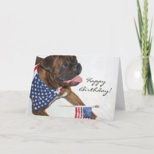Happy Birthday Patriotic Boxer Dog greeting card