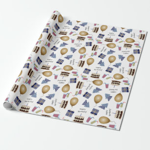 Happy Birthday Pattern in Navy Blue Wrapping Paper