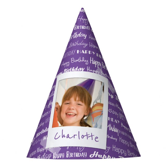 Happy Birthday Pattern Purple Party Kids Photo Hat (Front)