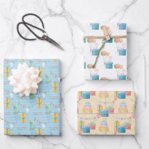 Happy Birthday Pattern Watercolor Design Wrapping Paper Sheet