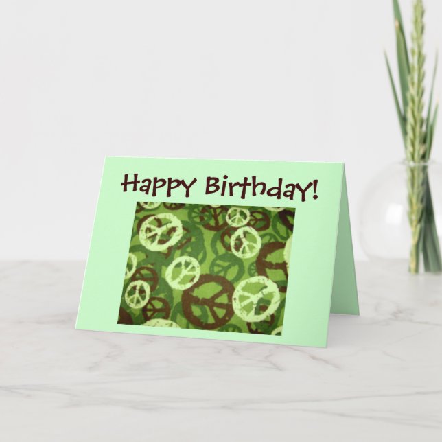 Happy Birthday!-Peace Signs/Camo Design Card (Front)