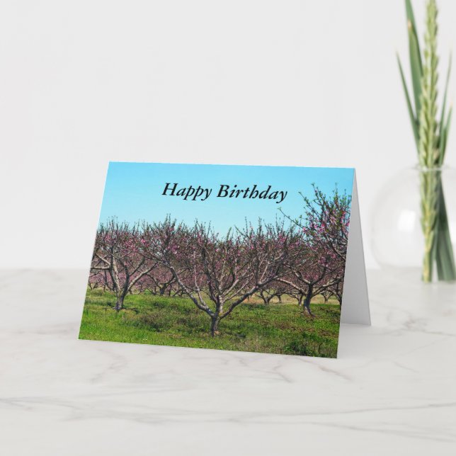 Happy Birthday Peach Orchard in Full Bloom Card (Front)