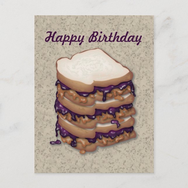 Happy Birthday Peanut Butter and Jelly Sandwiches Postcard (Front)