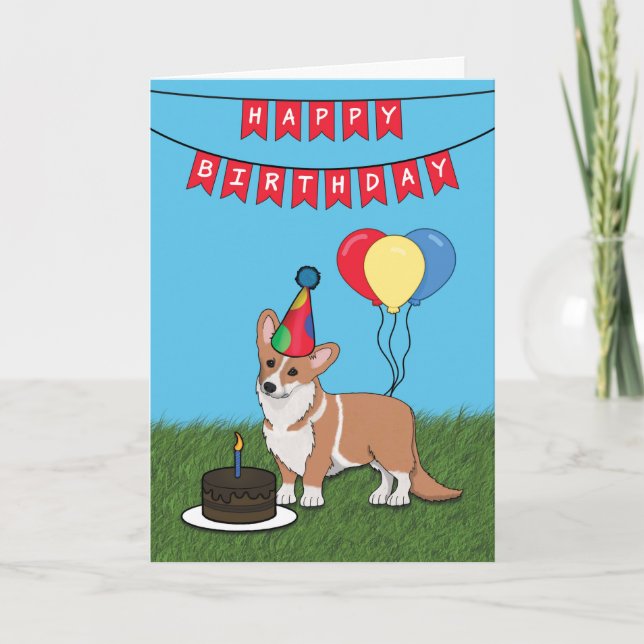 Happy Birthday Pembroke Welsh Corgi Dog Card (Front)