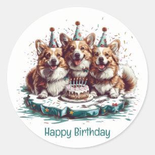Happy Birthday Pembroke Welsh Corgi Dogs Classic Round Sticker