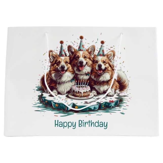 Happy Birthday Pembroke Welsh Corgi Dogs Large Gift Bag (Front)