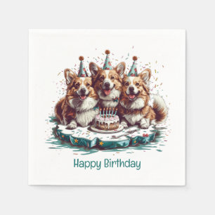 Happy Birthday Pembroke Welsh Corgi Dogs Napkin