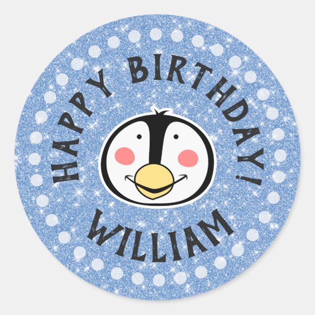 Happy Birthday Penguin Classic Round Sticker (Front)