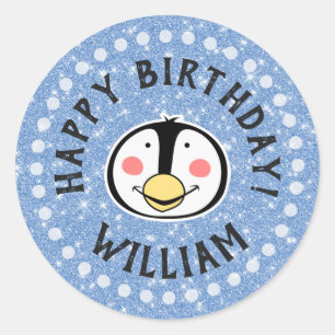 Happy Birthday Penguin Classic Round Sticker