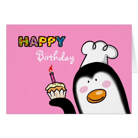 Happy Birthday penguin cupcake Card