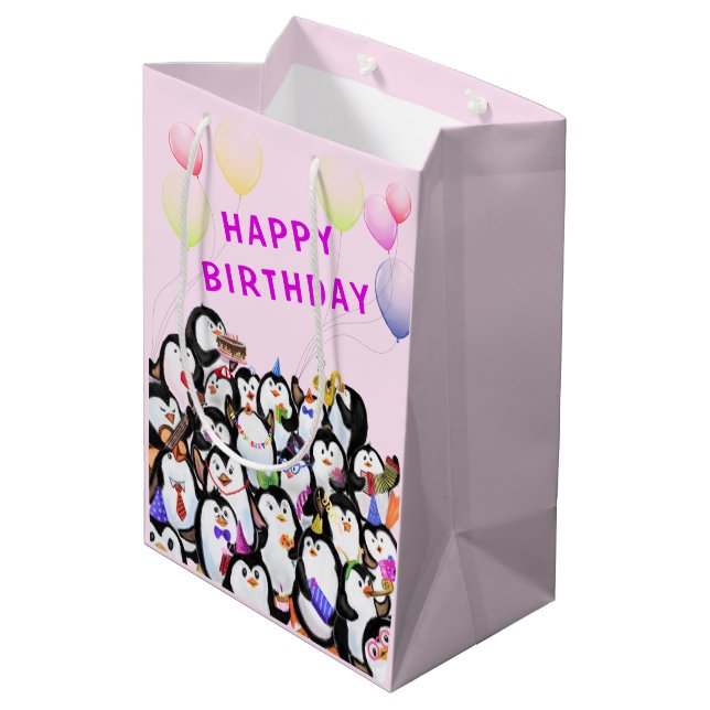 Happy Birthday Penguin Gift Bag Funny (Back Angled)