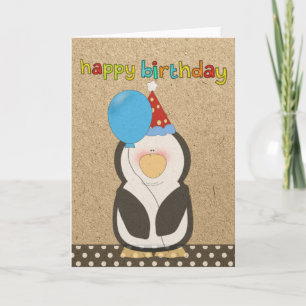 Happy Birthday Penguin holding balloon Card