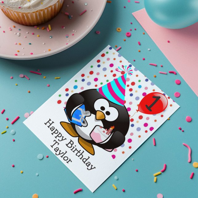 Happy Birthday Penguin Kids 1 Year Old Card (Creator Uploaded)