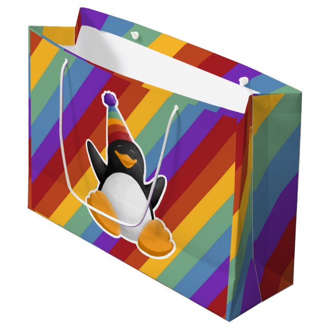 Happy Birthday Penguin Rainbow Gift Bag (Front Angled)