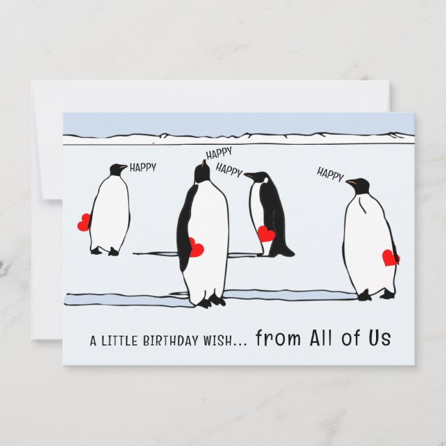 Happy Birthday Penguin Winter Bird Cool Red Heart Card (Front)