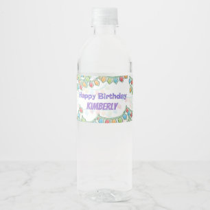 Happy Birthday Pennant Banner  Water Bottle Label