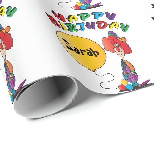 Happy Birthday Personalise Clown Wrapping Paper (Roll Corner)