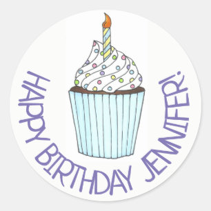 Happy Birthday Personalised Cupcake Sprinkles Classic Round Sticker
