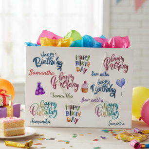 Happy Birthday Personalised Custom Party Name  Large Gift Bag