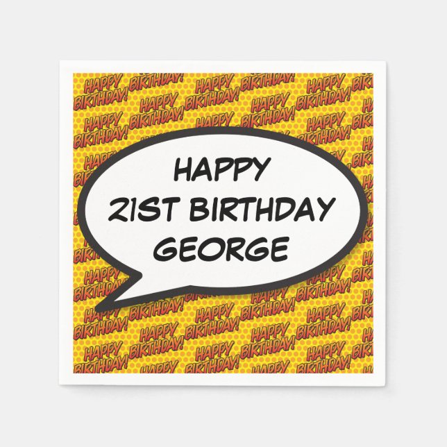 HAPPY BIRTHDAY Personalised Fun Speech Bubble Napkin (Front)