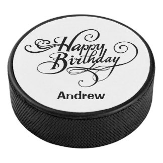 Happy Birthday Personalised  Hockey Puck